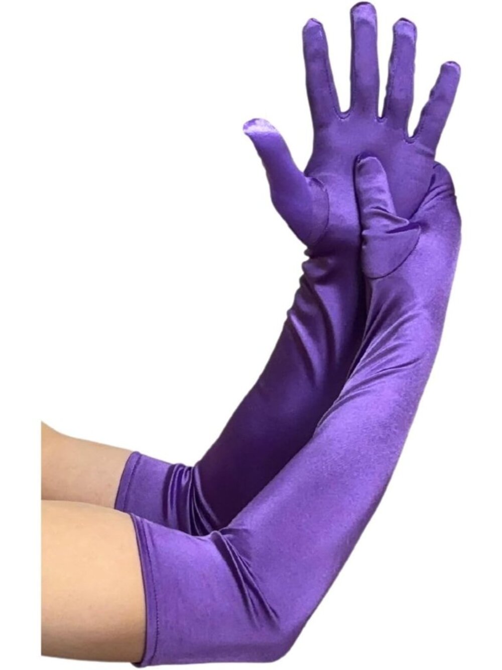 Women's Purple Stretchy 1920s Gatsby Elbow Length Long Opera Party Satin Gloves